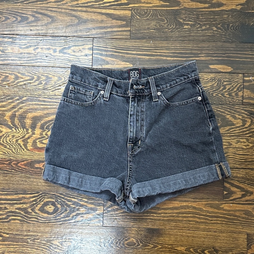 BDG Black Wash High-Rise Rolled Hem Jean Shorts